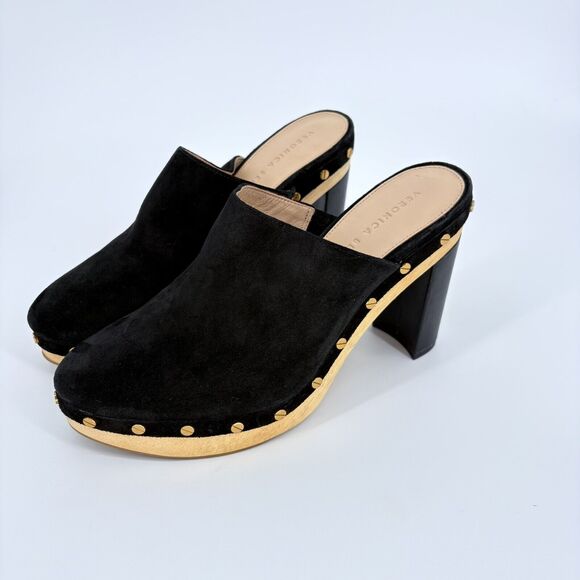 Veronica Beard Grita Black Suede Studded Heeled mules Slip On Clogs Size 9M - Picture 4 of 14
